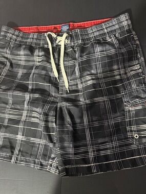 Caribbean Joe Black and White Plaid Board Shorts
